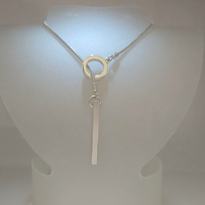 Pure silver lariat necklace with opened circle and pendulum