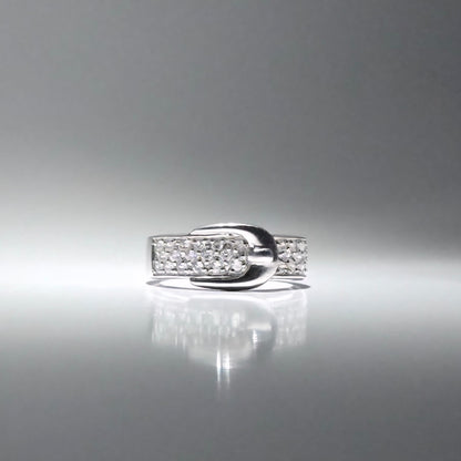 Silver ring with zirconia stones shaped like a cute belt