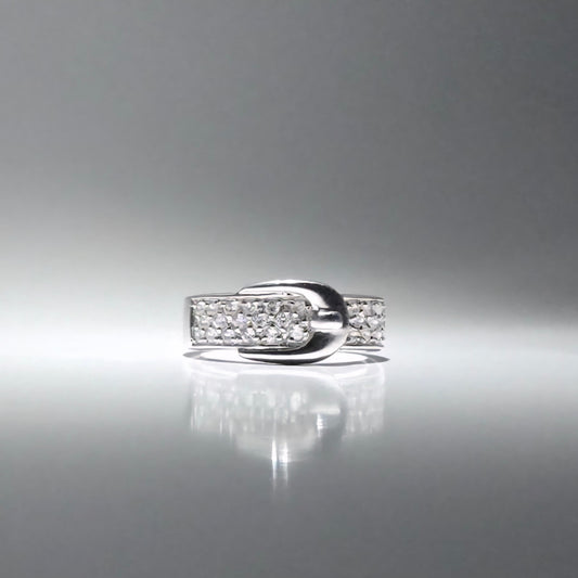 Silver ring with zirconia stones shaped like a cute belt