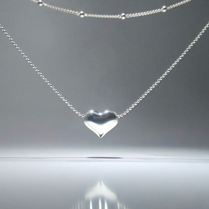 Silver double necklace with a chunky silver heart