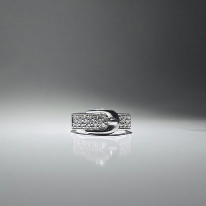 Silver ring with zirconia stones shaped like a cute belt
