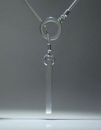 Pure silver lariat necklace with opened circle and pendulum